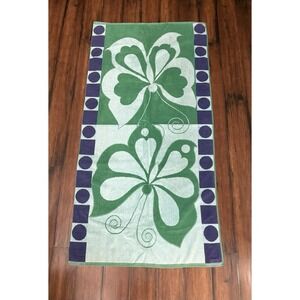 Vintage 1970's Royal Terry Beach Towel Retro Butterfly Green Blue Made In Brazil